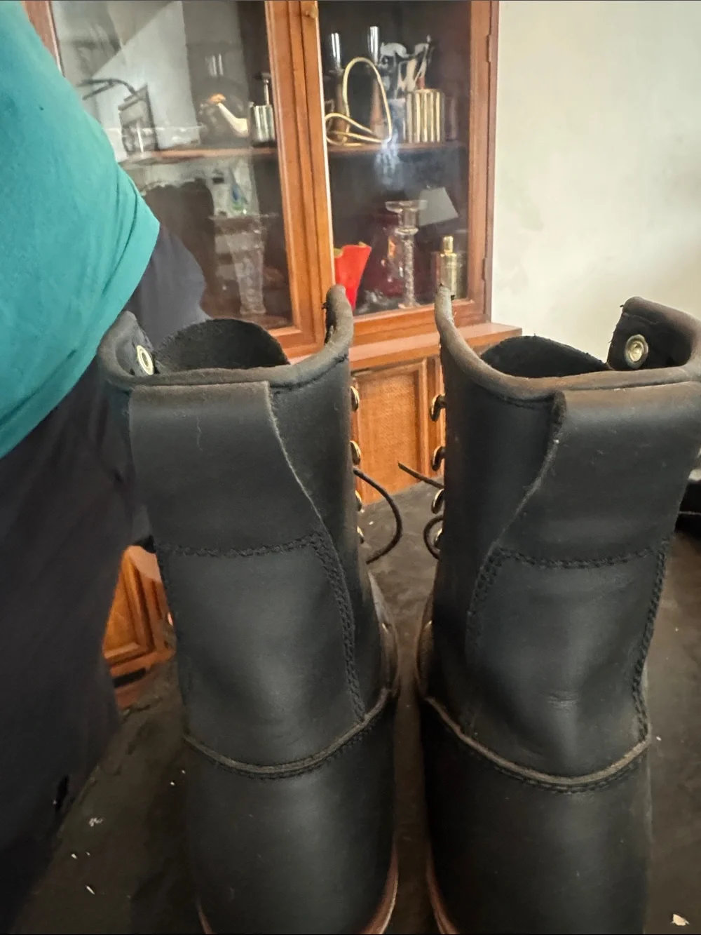 Georgia Boot Black Lace-Up Work Boots with Gold Eyelets